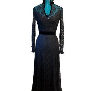 Vintage 1970s Black Lace Maxi Dress from Mike Benet